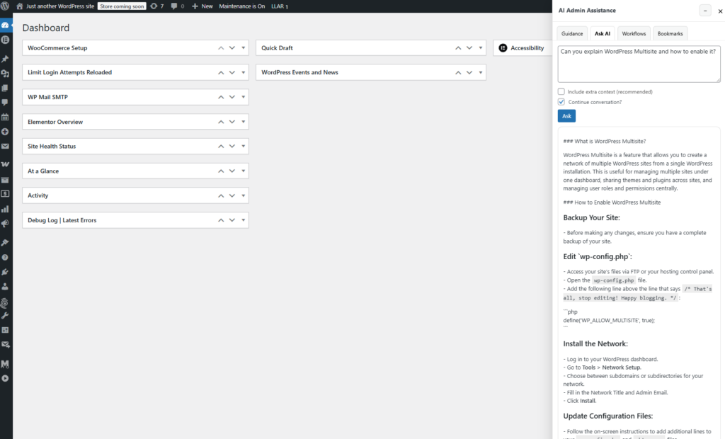 AI admin support for multisite WordPress