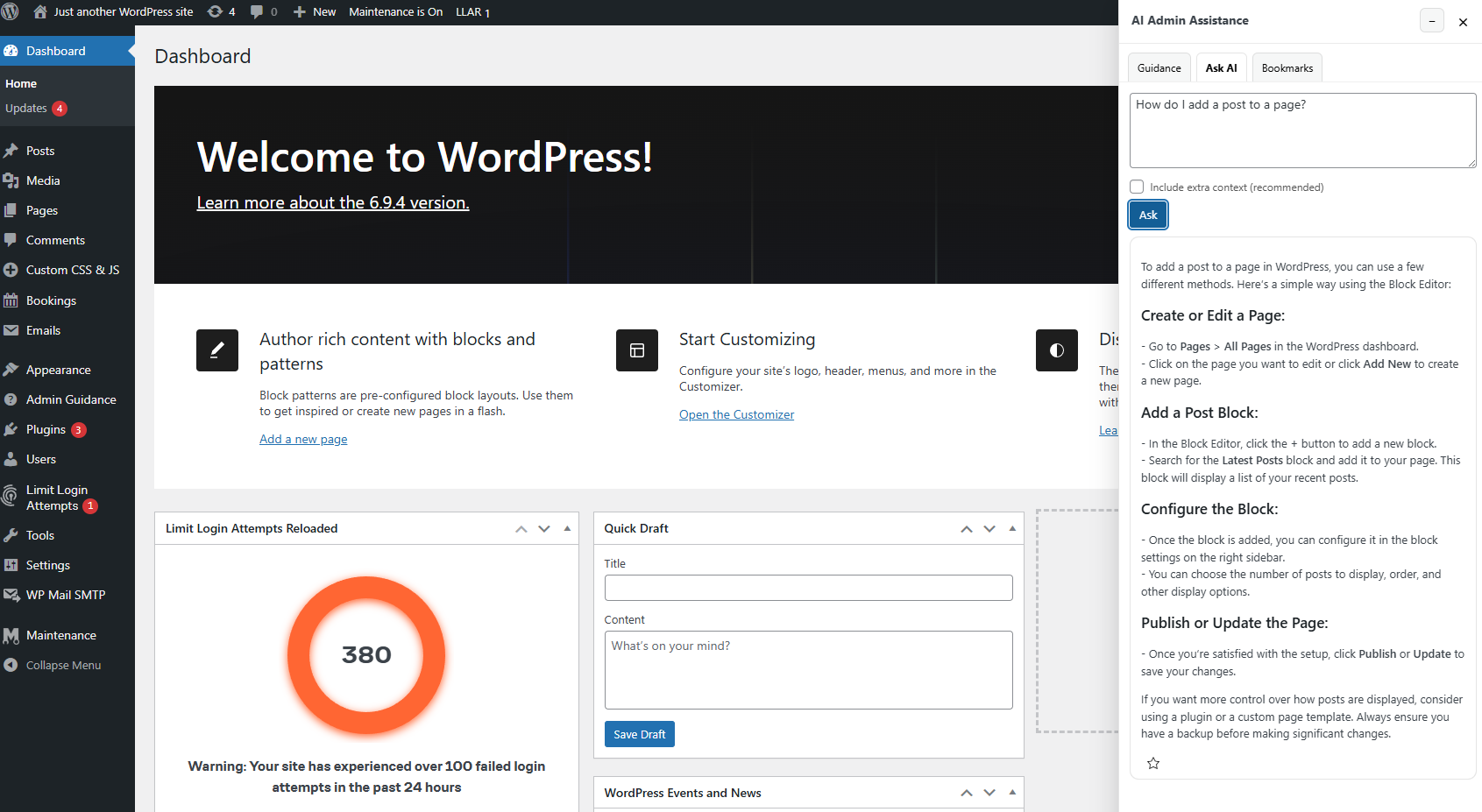 How to add AI help to WordPress admin
